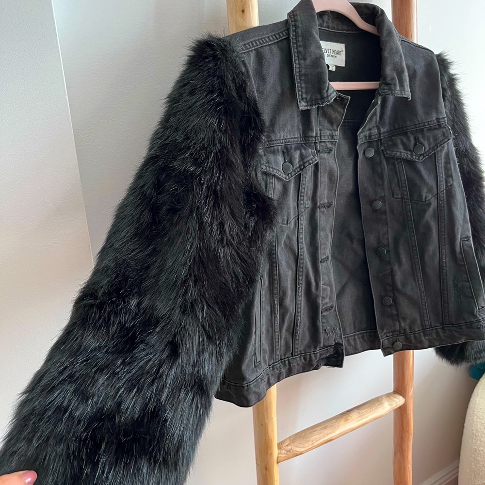 Velvet Heart Denim/Fur Jacket, Faux Fur Slvs | Color: Black | Size: L